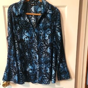 Apt. 9 Women's Blue and Black Floral Button Down Shirt